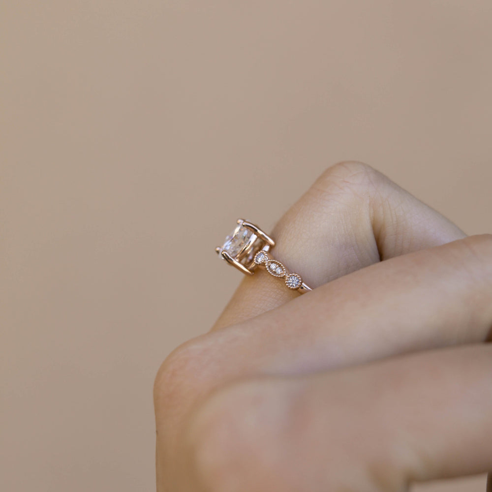 2.5CT Oval Moissanite Unique Pave Diamond Engagement Ring