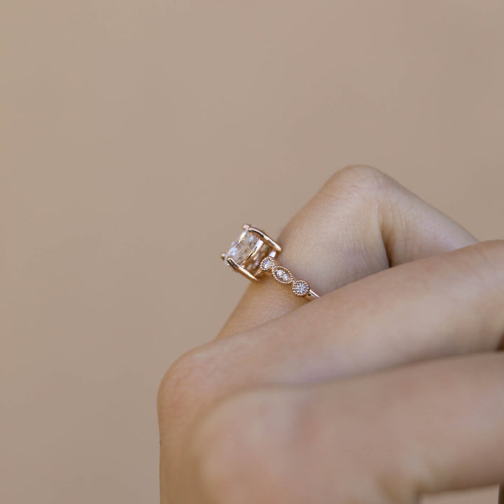 2.5CT Oval Moissanite Unique Pave Diamond Engagement Ring