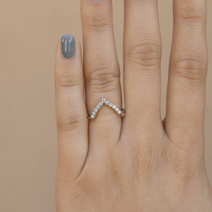 0.20ct Round Cut Moissanite Diamond Chevron Wedding Band