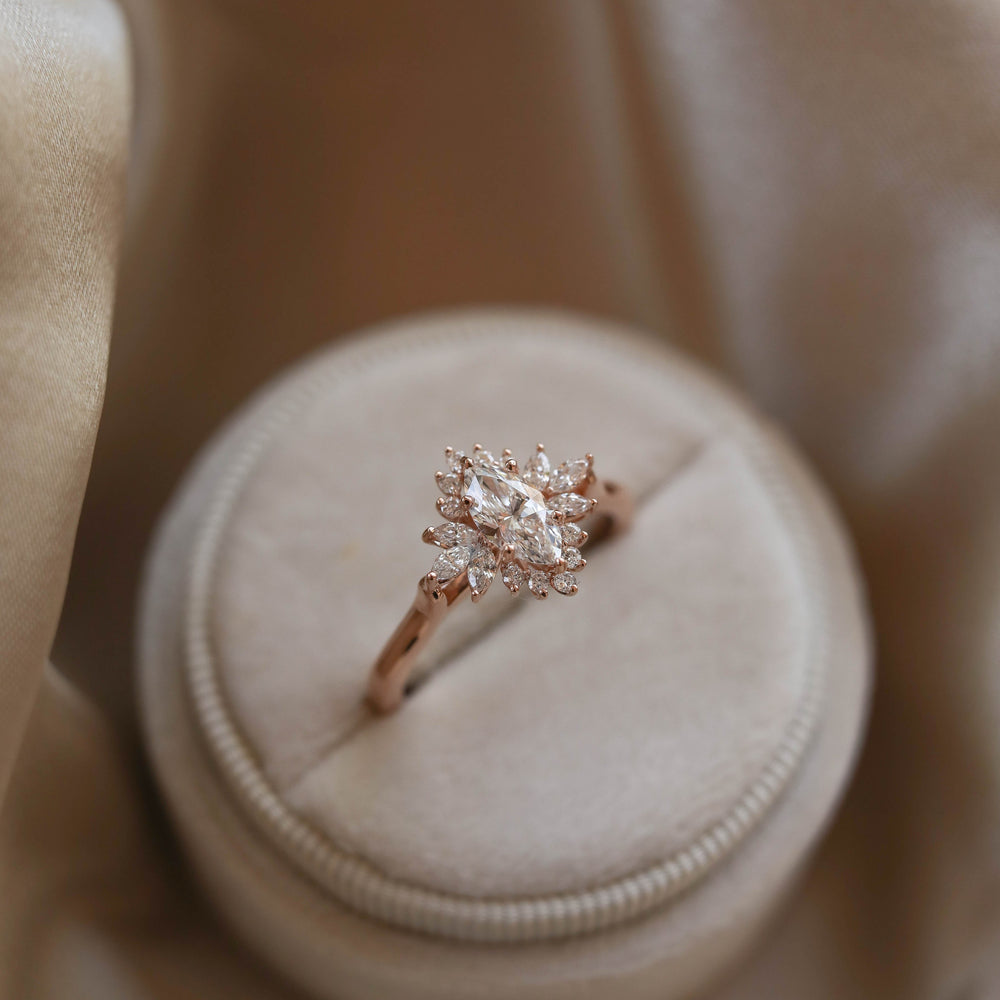 1.0CT Marquise Cut Cluster Moissanite Diamond Engagement Ring