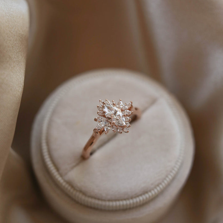 1.0CT Marquise Cut Cluster Moissanite Diamond Engagement Ring