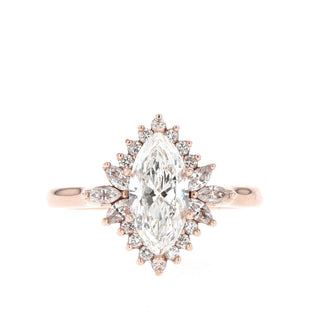1.0CT Marquise Moissanite Cluster Halo Diamond Engagement Ring