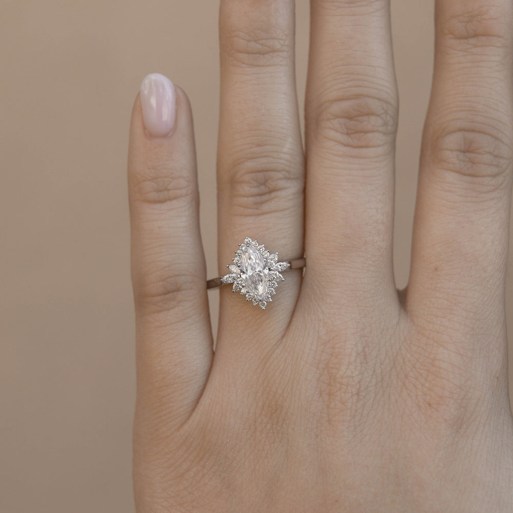 1.0CT Marquise Cut Cluster Moissanite Diamond Engagement Ring