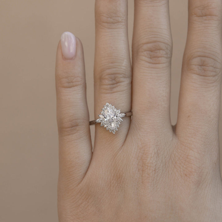1.0CT Marquise Cut Cluster Moissanite Diamond Engagement Ring