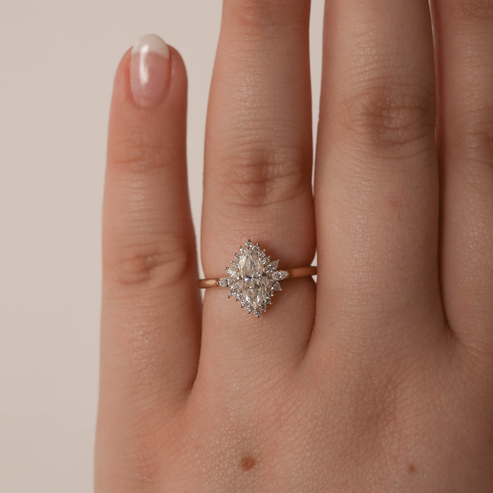 1.0CT Marquise Cut Cluster Moissanite Diamond Engagement Ring