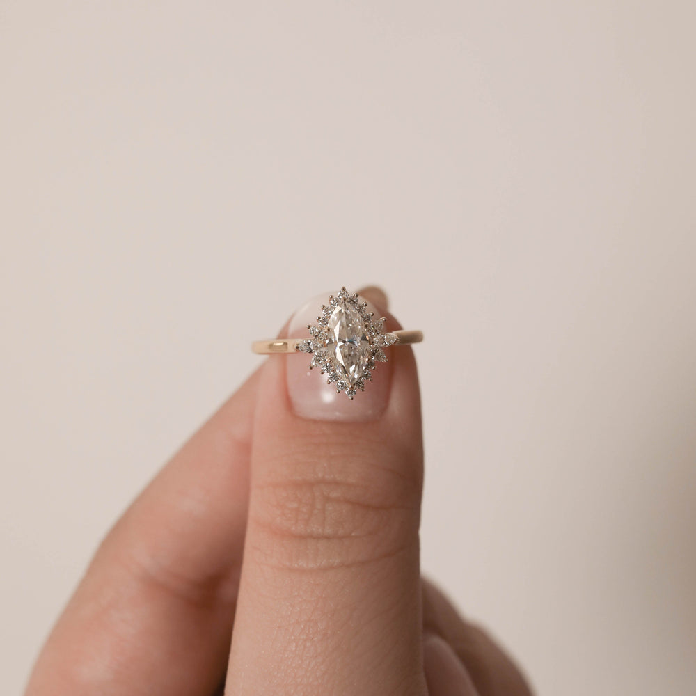 1.0CT Marquise Cut Cluster Moissanite Diamond Engagement Ring