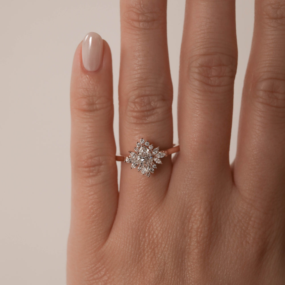 1.0CT Marquise Cut Cluster Moissanite Diamond Engagement Ring