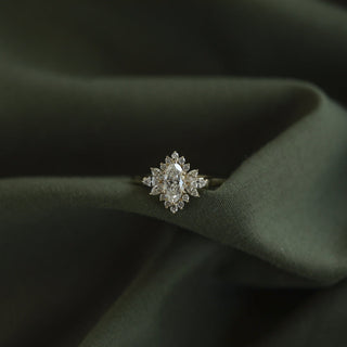 1.0CT Marquise Moissanite Cluster Halo Diamond Engagement Ring