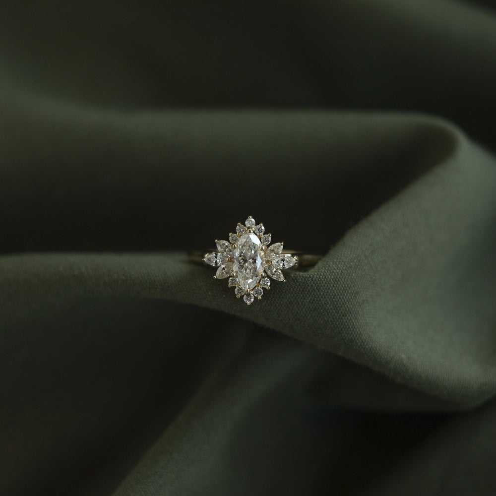 1.0CT Marquise Cut Cluster Moissanite Diamond Engagement Ring