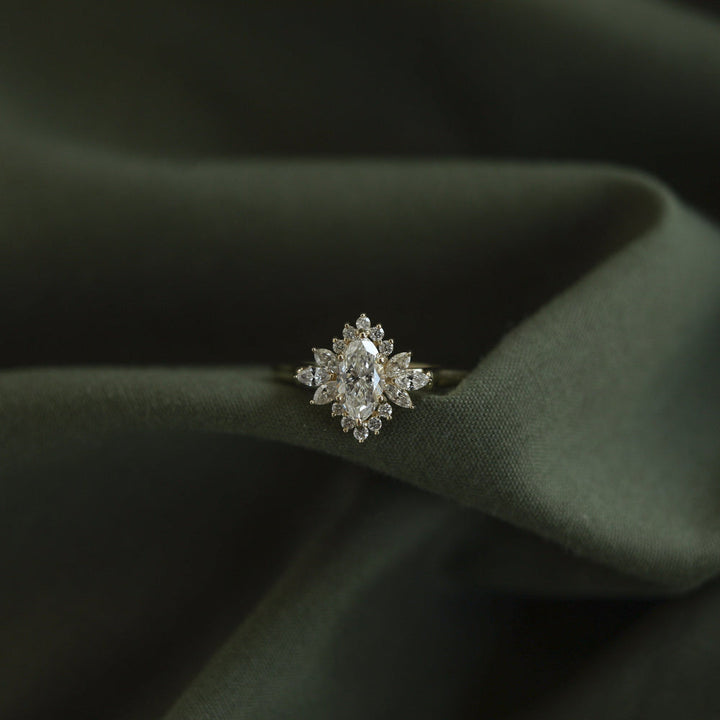 1.0CT Marquise Cut Cluster Moissanite Diamond Engagement Ring