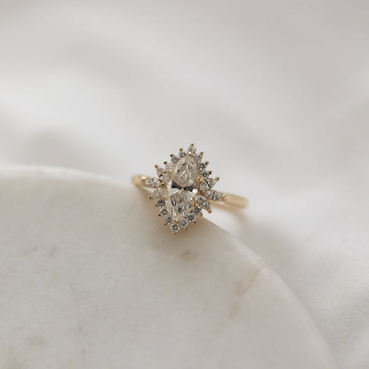 1.0CT Marquise Cut Cluster Moissanite Diamond Engagement Ring