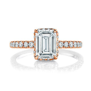 1.51ct Emerald Cut Moissanite Diamond Hidden Halo Engagement Ring