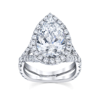4.01ct Pear Cut Split Shank Moissanite Halo Diamond Engagement Ring