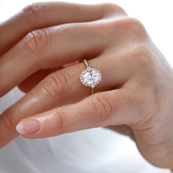 1.33CT Oval Cut Unique Halo Moissanite Engagement Ring