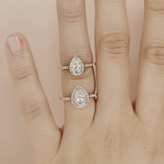 0.8CT Pear Moissanite Halo Diamond Engagement Ring
