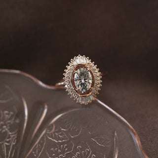 1.70CT Oval Moissanite Cluster Diamond Engagement Ring