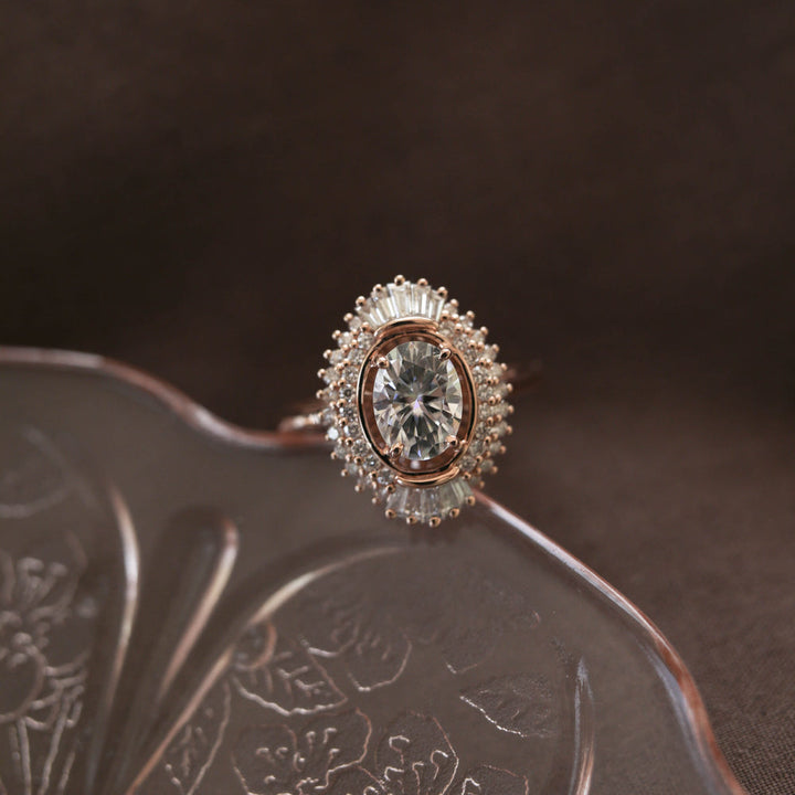 1.70CT Oval Moissanite Cluster Diamond Engagement Ring