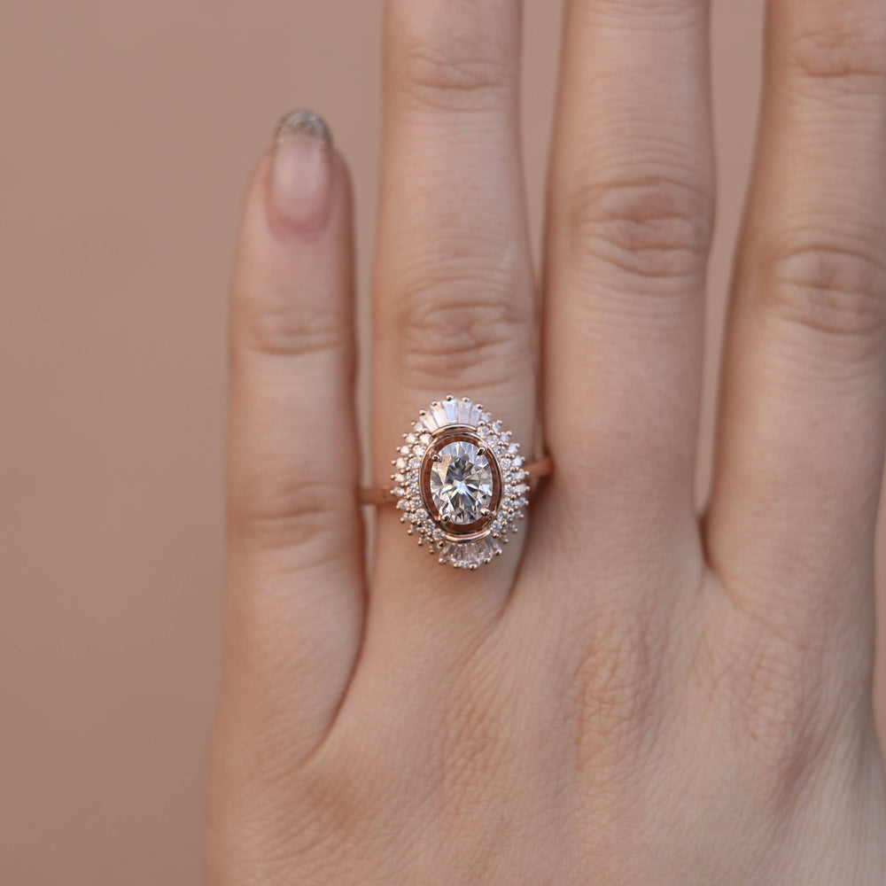 1.70CT Oval Moissanite Cluster Diamond Engagement Ring