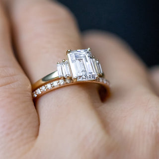1.60CT Emerald Cut Moissanite 3 Stone Engagement Ring