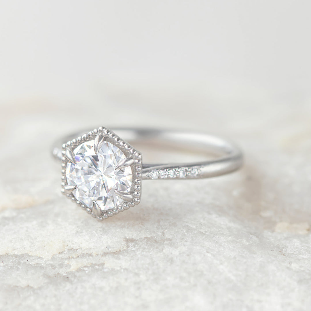 1.20 CT Round Cut Hexagon Halo Moissanite Engagement Ring