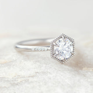 1.20CT Round Cut Hexagon Style Moissanite Solitaire Engagement Ring