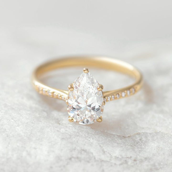1.33CT Pear Cut Pave Set Moissanite Engagement Ring