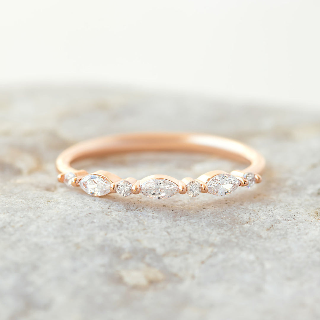 Marquise and Round  Cut Half Eternity Wedding Band
