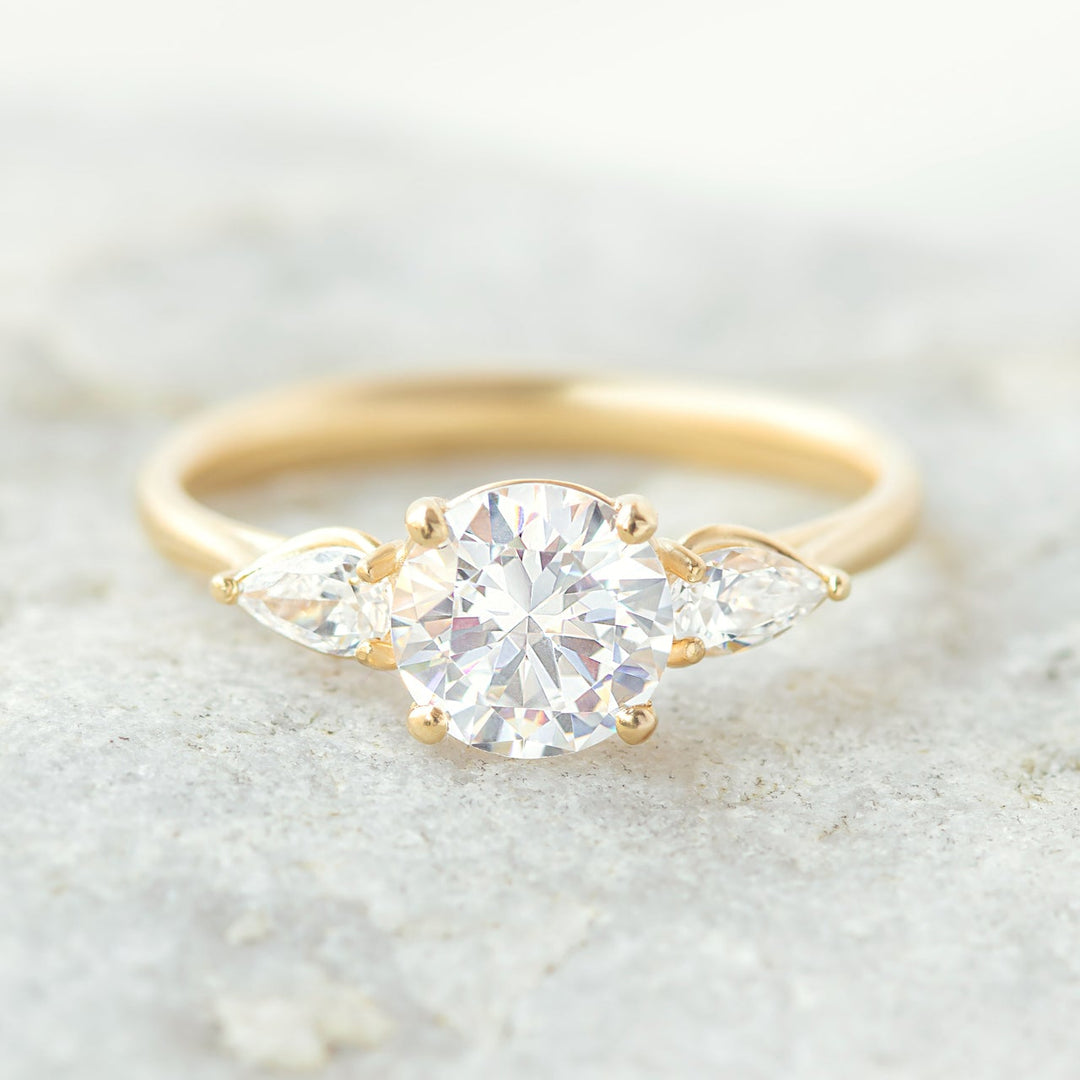 1.0CT Round Cut Three Stone Moissanite Engagement Ring in 14K Yellow Gold