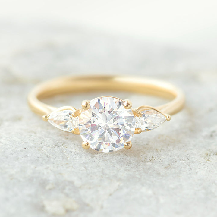 1.0CT Round Cut Three Stone Moissanite Engagement Ring in 14K Yellow Gold