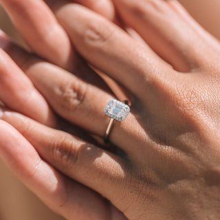 Emerald cut Halo Moissanite Engagement Ring