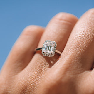 Emerald cut Halo Moissanite Engagement Ring