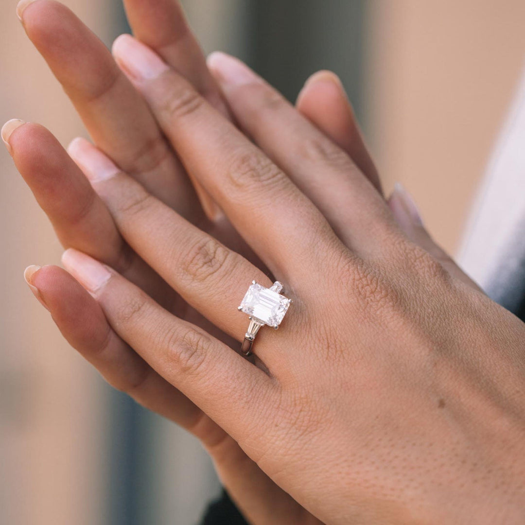 4.4 ct  Emerald cut Moissanite Engagement Ring