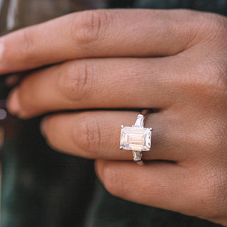 4.4 ct  Emerald cut Moissanite Engagement Ring