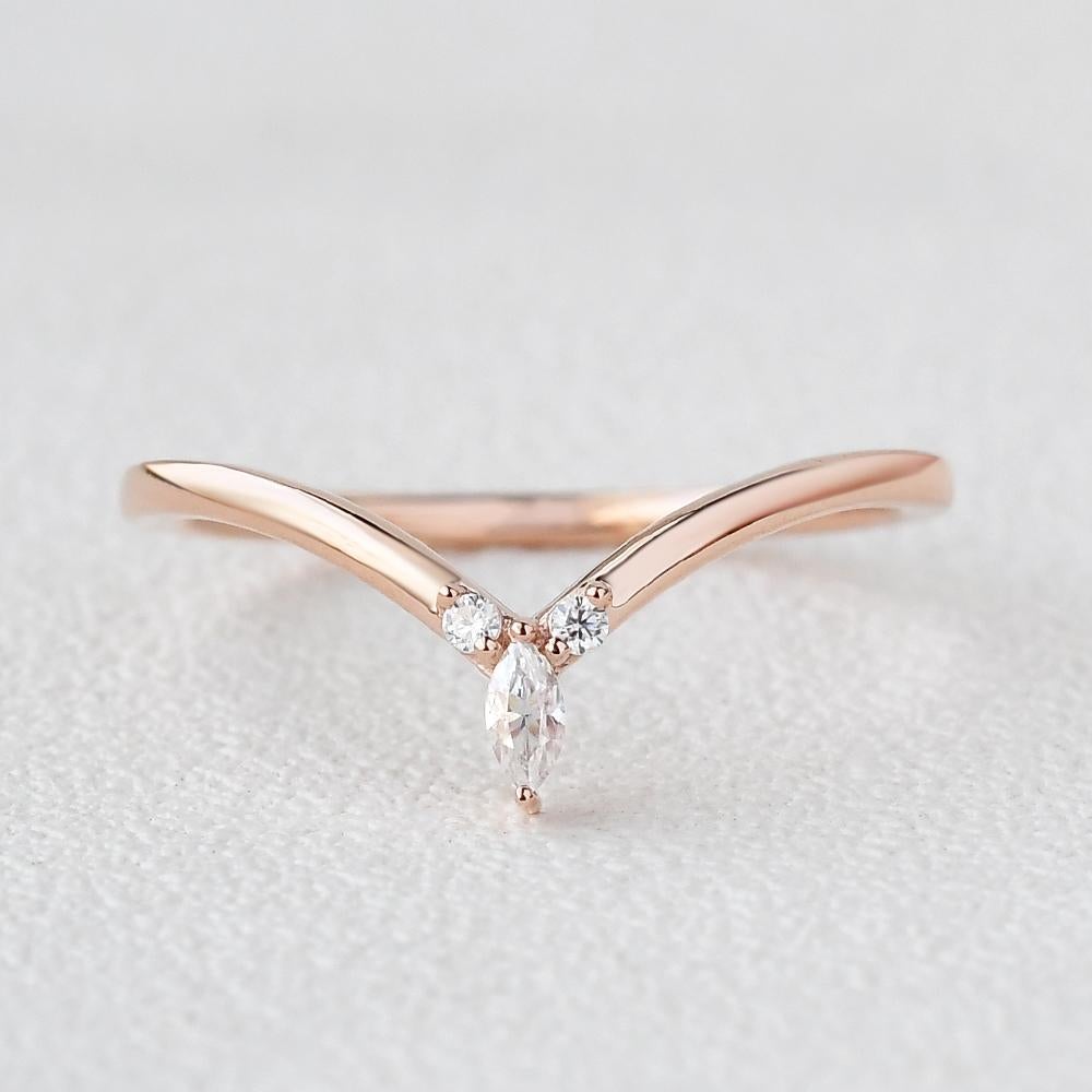 0.10CTW Round & Marquise Cut Curved Stacking Moissanite Wedding Band