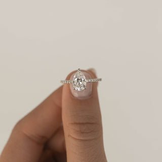1.25CT Pear Moissanite Pave Diamond Engagement Ring