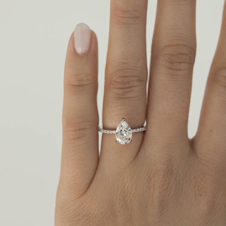 1.25CT Pear Moissanite Pave Diamond Engagement Ring