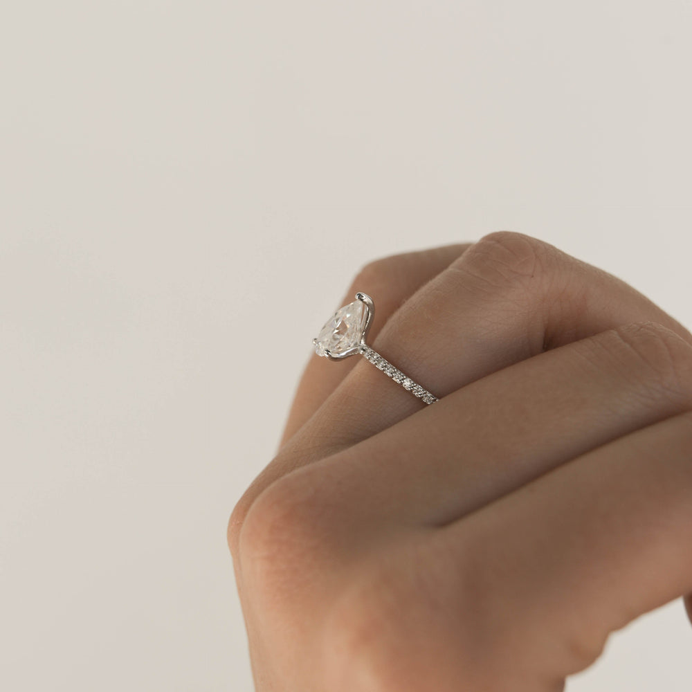 1.25CT Pear Moissanite Pave Diamond Engagement Ring