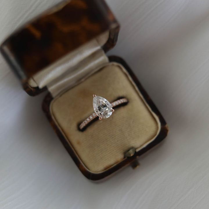 1.25CT Pear Moissanite Pave Diamond Engagement Ring