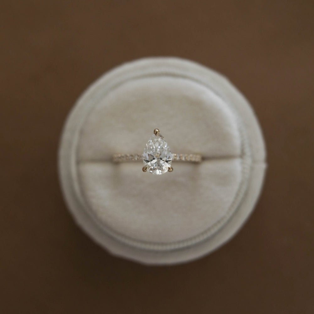 1.25CT Pear Moissanite Pave Diamond Engagement Ring