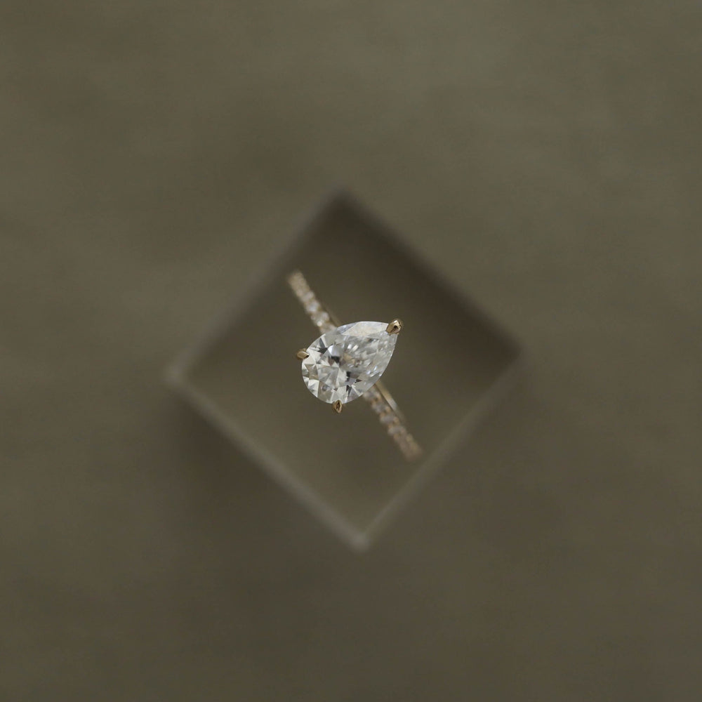 1.25CT Pear Moissanite Pave Diamond Engagement Ring
