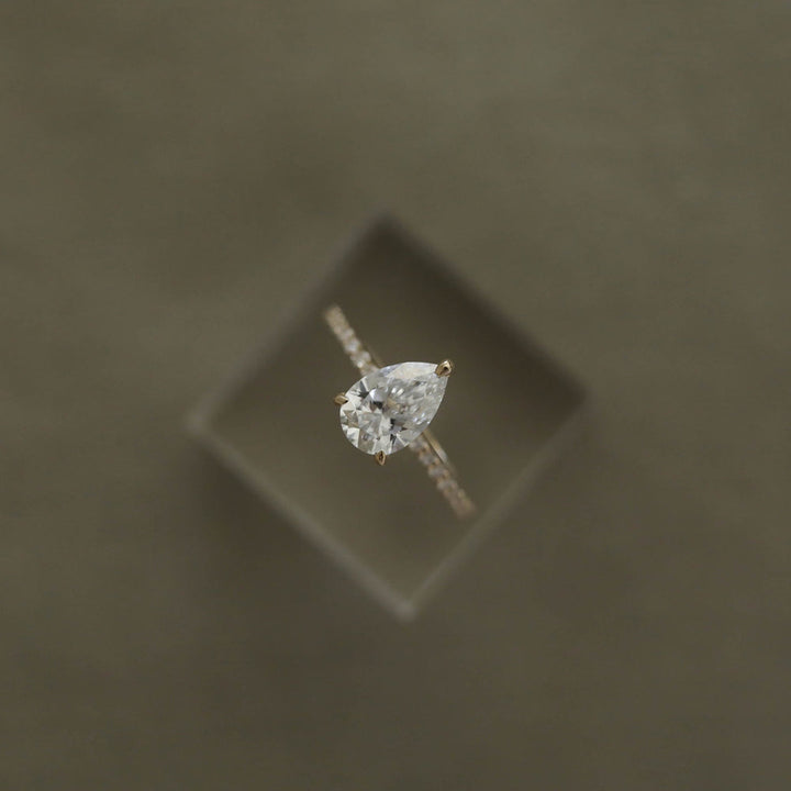 1.25CT Pear Moissanite Pave Diamond Engagement Ring
