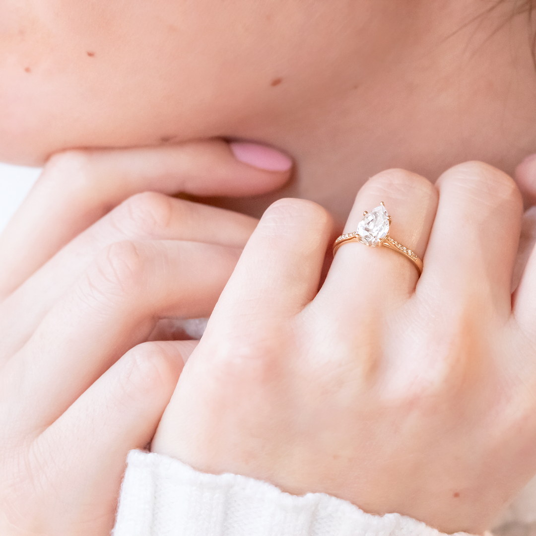 1.33CT Pear Cut Pave Set Moissanite Engagement Ring