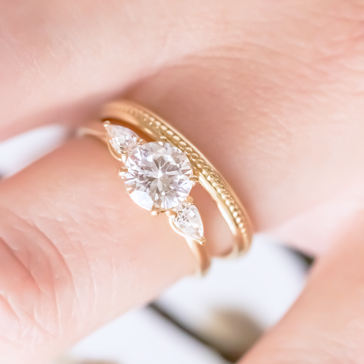 1.0CT Round Cut Three Stone Moissanite Engagement Ring in 14K Yellow Gold