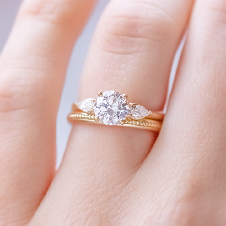 1.0CT Round Cut Three Stone Moissanite Engagement Ring in 14K Yellow Gold