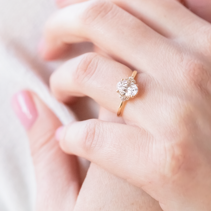 1.33 CT Oval Cut Hidden Halo Moissanite Engagement Ring