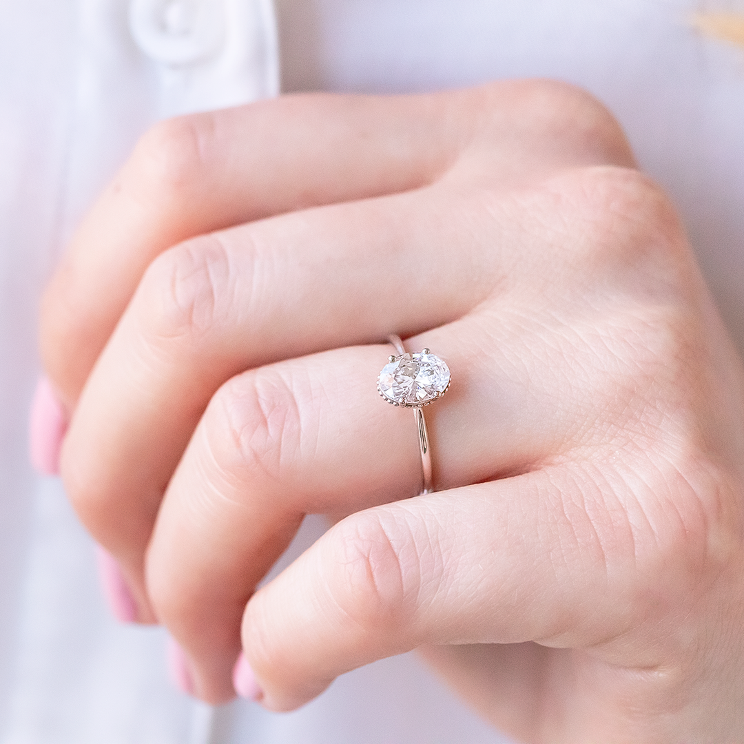 1.93 CT Oval  Cut Four Prong Moissanite Engagement Ring