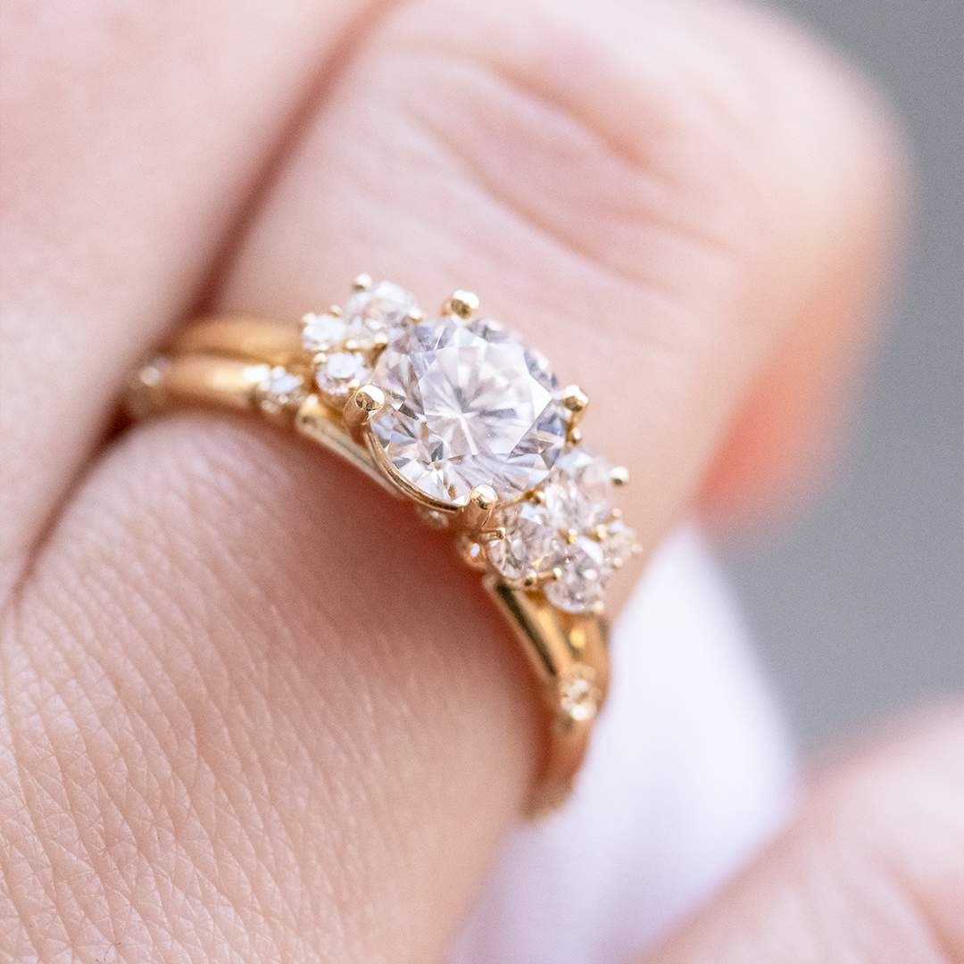 1.0CT Round Cut Cluster Moissanite Engagement Ring