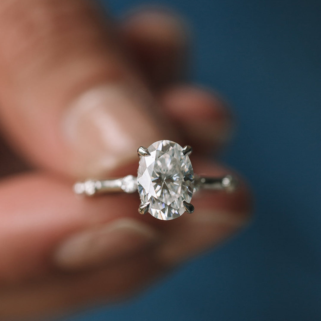 2.1 ct Oval cut Hidden Halo Moissanite Engagement Ring