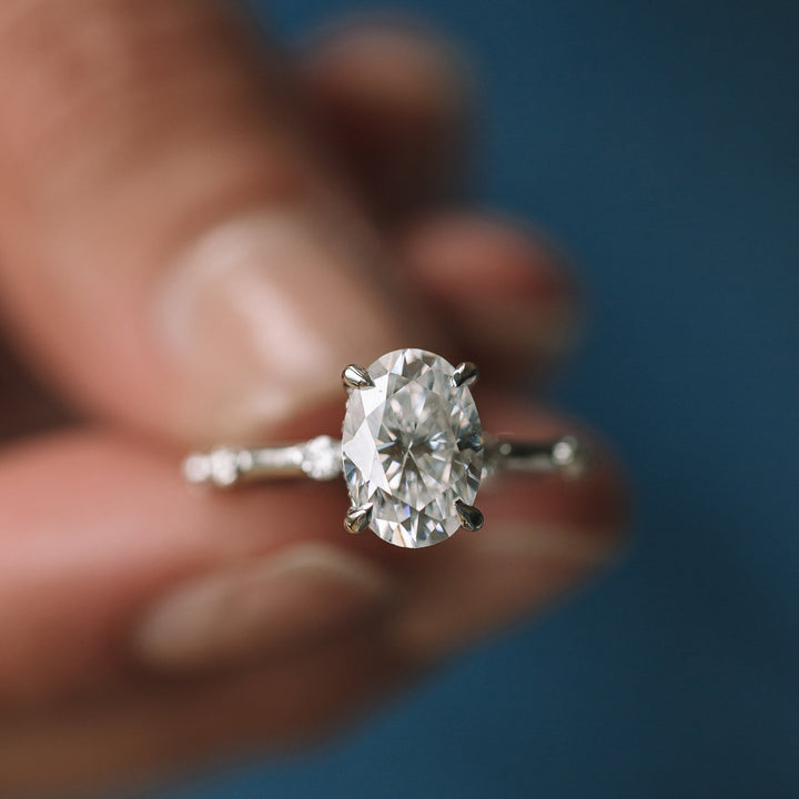 2.1 ct Oval cut Hidden Halo Moissanite Engagement Ring