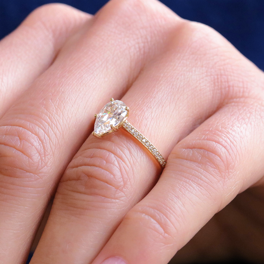 1.33CT Pear Cut Minimalist Pave Setting Moissanite Engagement Ring